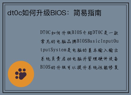 dt0c如何升级BIOS：简易指南